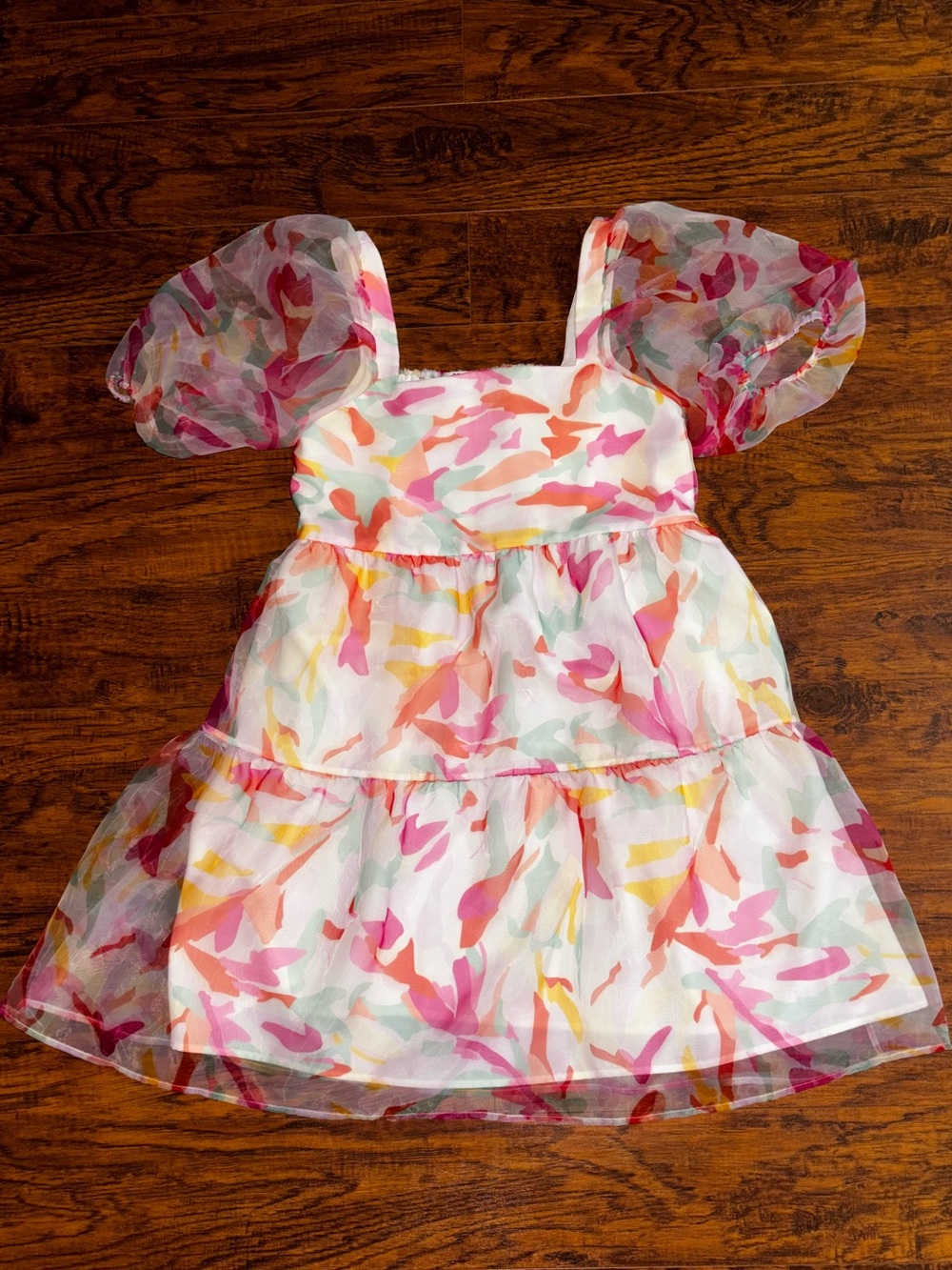 CROSBY by Mollie Burch Watercolor Pastel Tiered Shift Dress Sheer Puff Sleeves